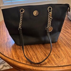 Black Tote Bag with Gold Accents